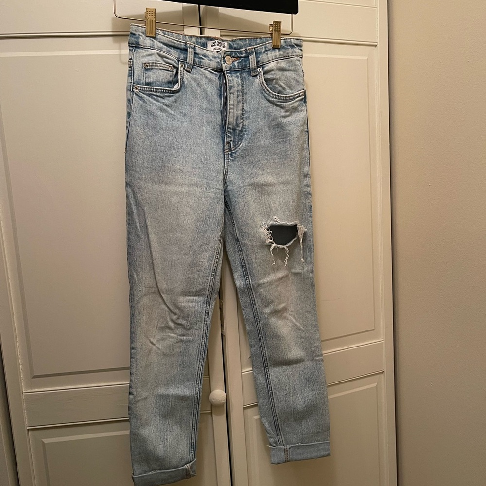 Zara Blue Boyfriend Jeans Distressed Vintage Style